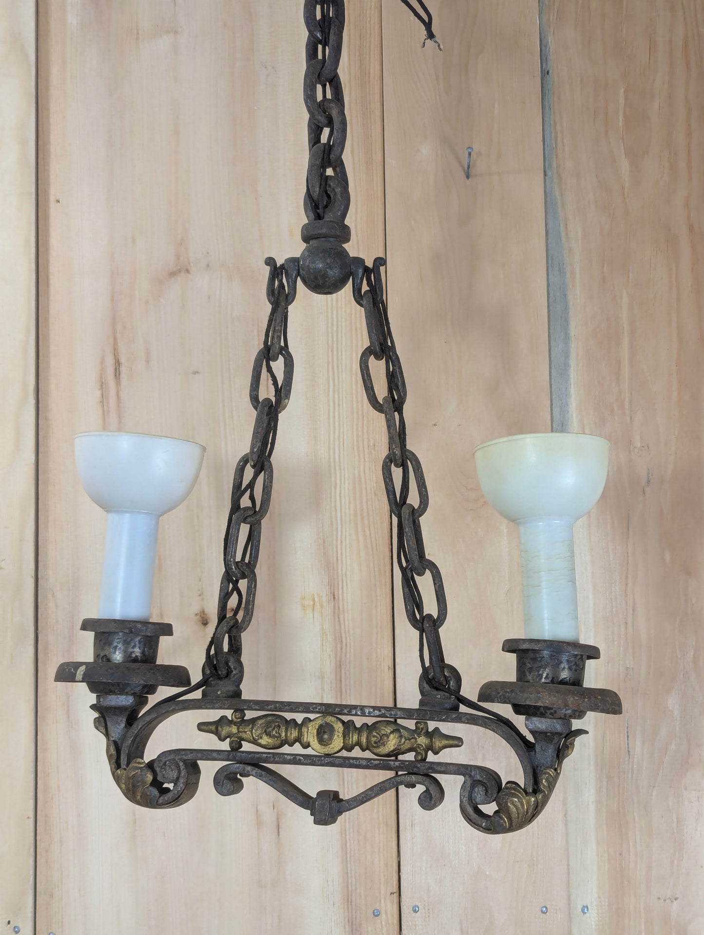Antique Wrought Iron 2 Light Chandelier
