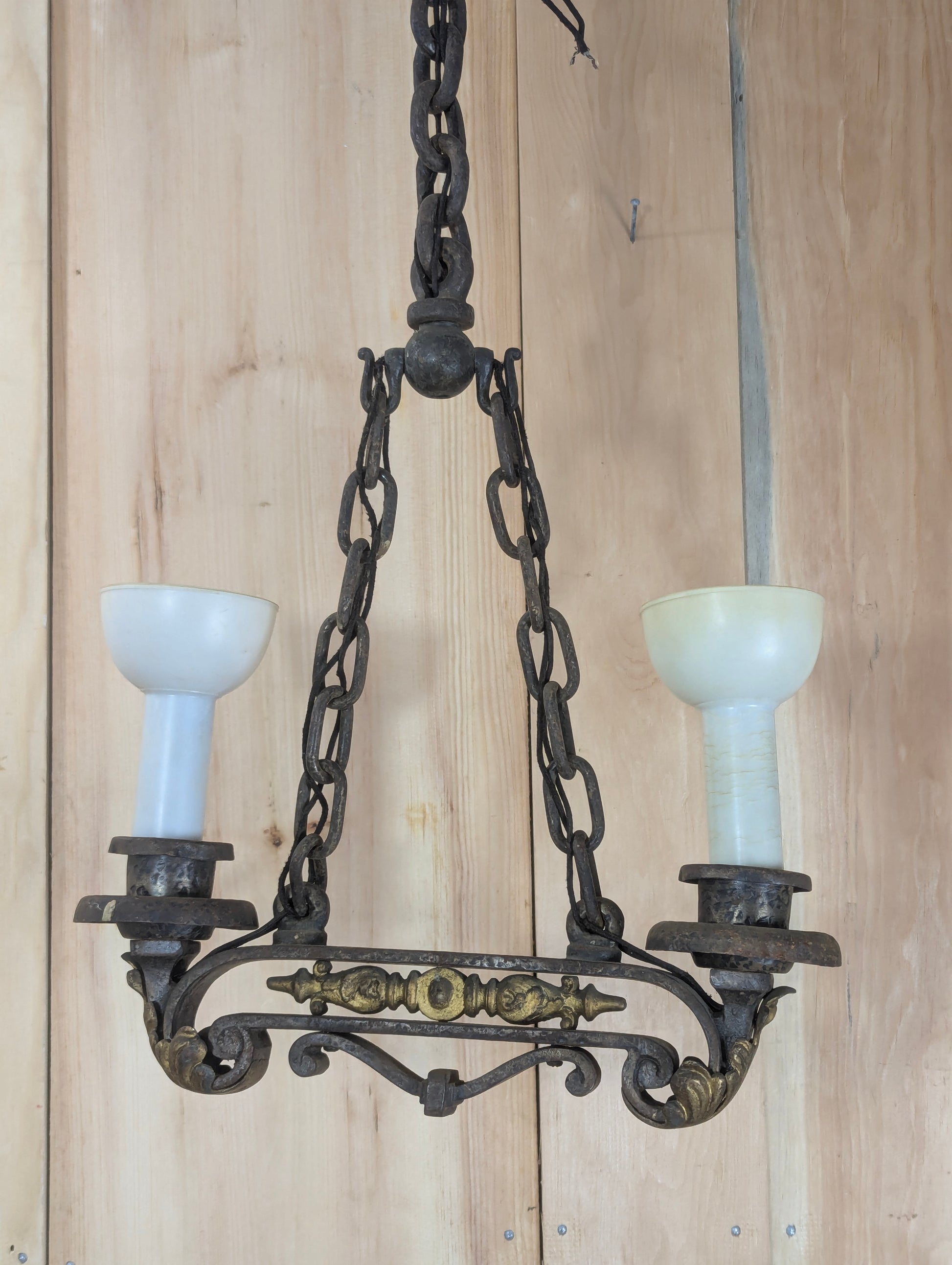 Antique Wrought Iron 2 Light Chandelier