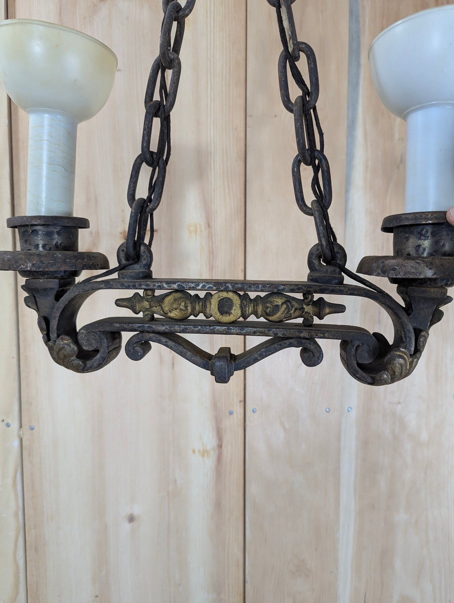 Antique Wrought Iron 2 Light Chandelier - view 8