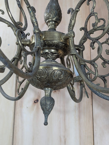 Art Nouveau Solid Brass 6-Light Chandelier - view 4