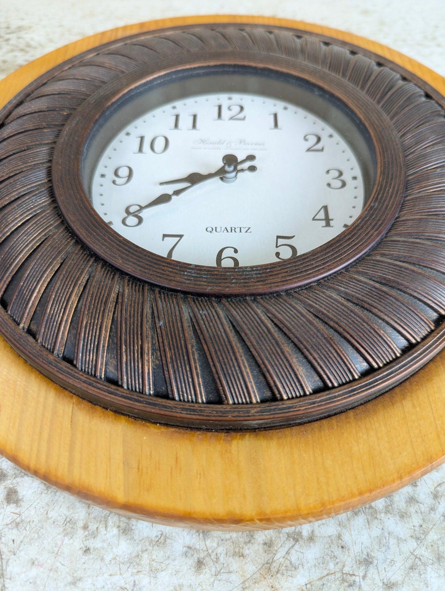 Battery Operated Wall Clock Mounted on Handmade Hand Churned Pine Board - view 2