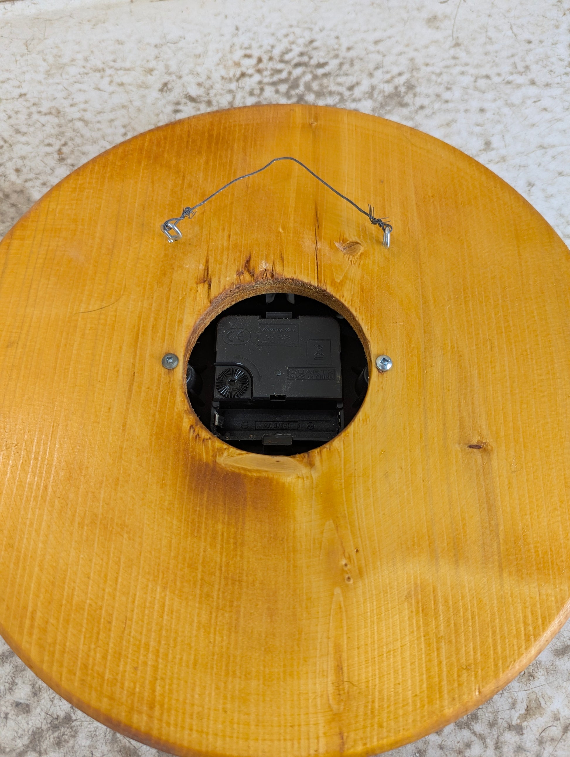 Battery Operated Wall Clock Mounted on Handmade Hand Churned Pine Board - view 3
