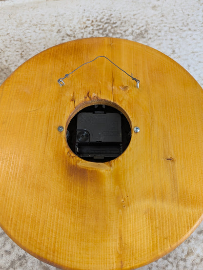 Battery Operated Wall Clock Mounted on Handmade Hand Churned Pine Board - view 3