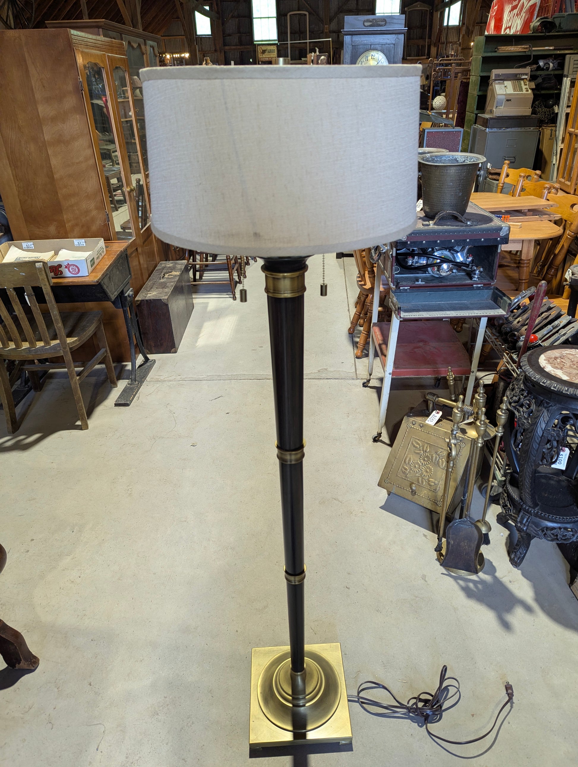 Contemporary 57.5" Ebony and Brass Floor Lamp