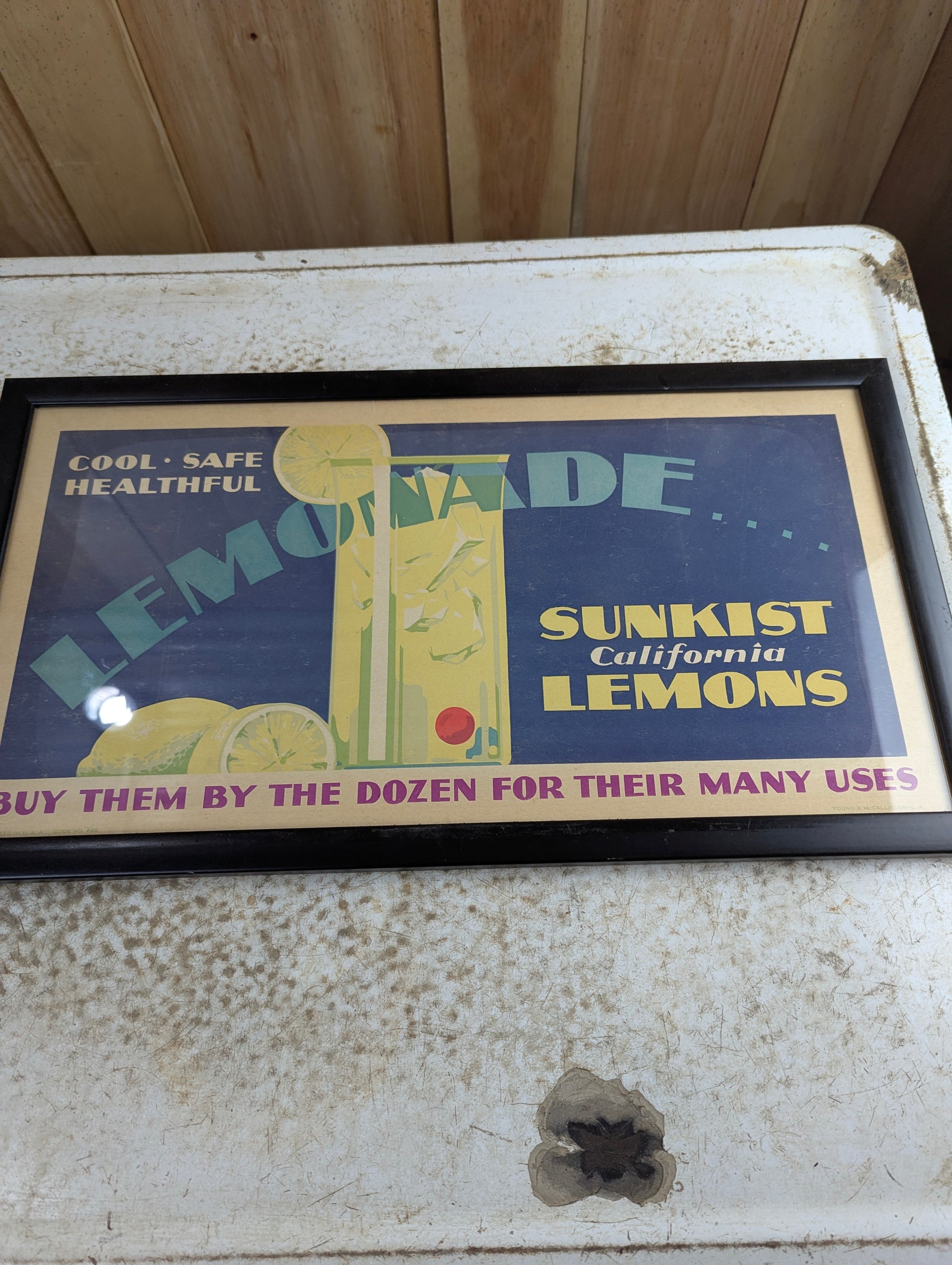 Framed 1930s Sunkist Lemon Trolley Sign Advertisement