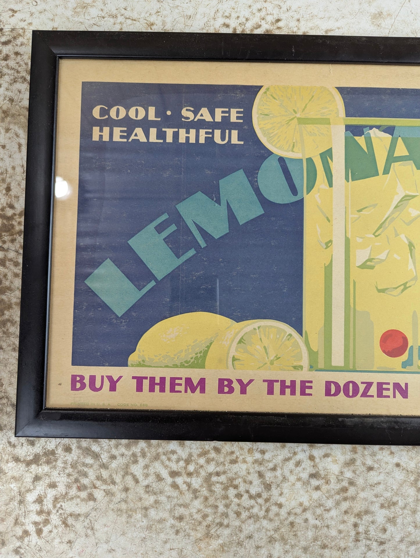 Framed 1930s Sunkist Lemon Trolley Sign Advertisement - view 2