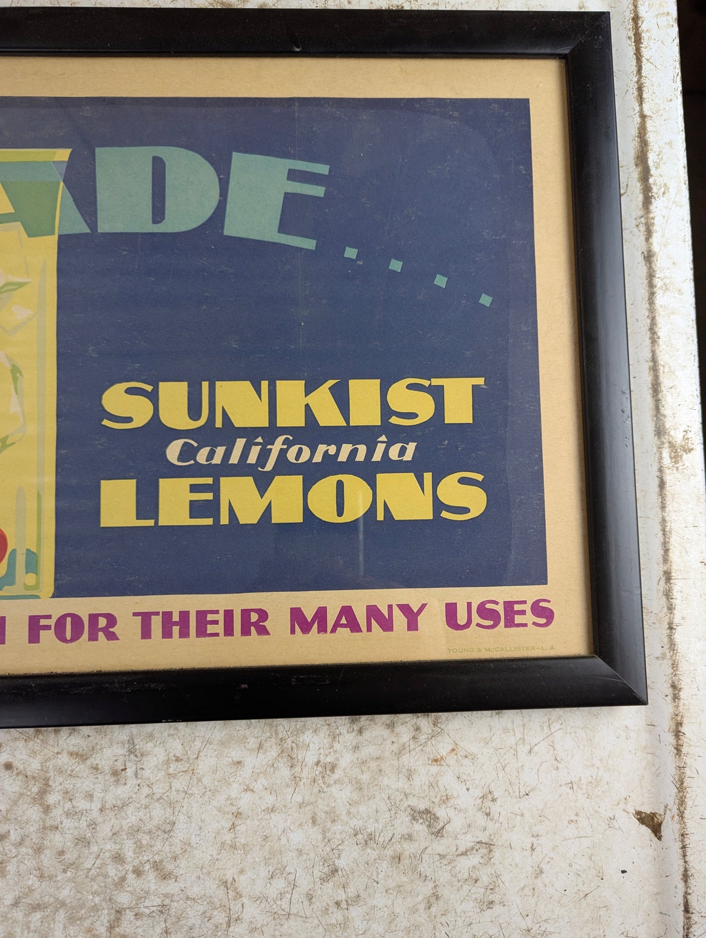 Framed 1930s Sunkist Lemon Trolley Sign Advertisement - view 3