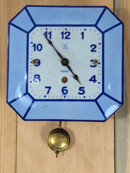 German Made Enamelled White & Blue 8- Day Wall Clock - view 2