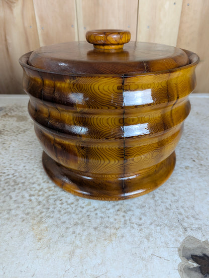 Hand Carved Large Wooden Cookie Biscuit Container with Lid