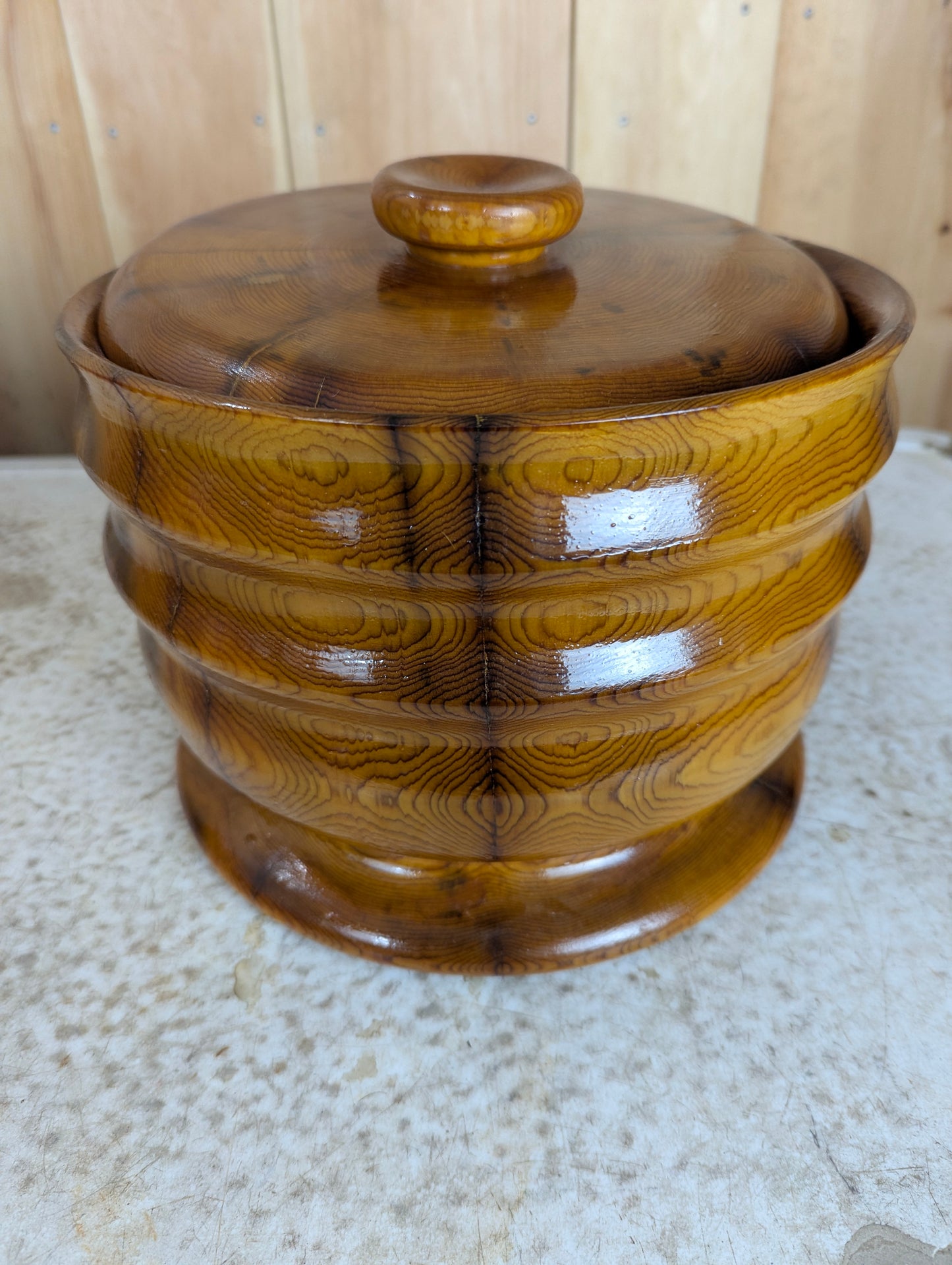 Hand Carved Large Wooden Cookie Biscuit Container with Lid - view 2