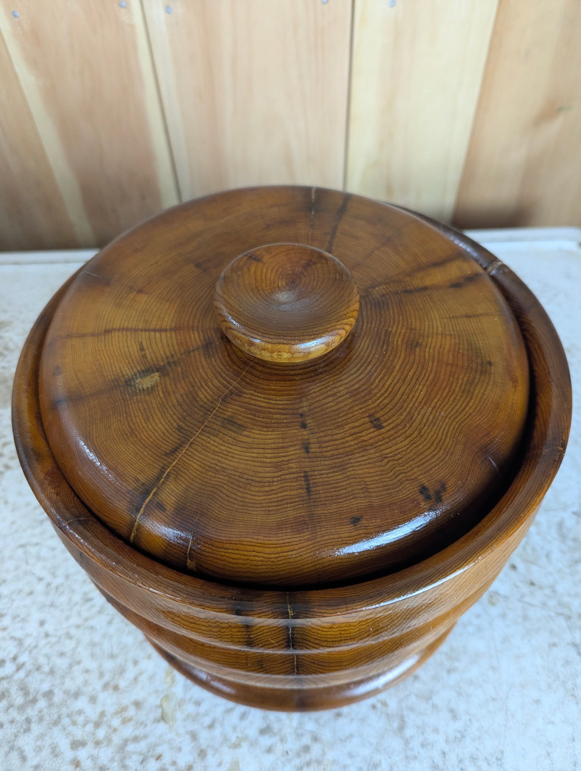 Hand Carved Large Wooden Cookie Biscuit Container with Lid - view 3