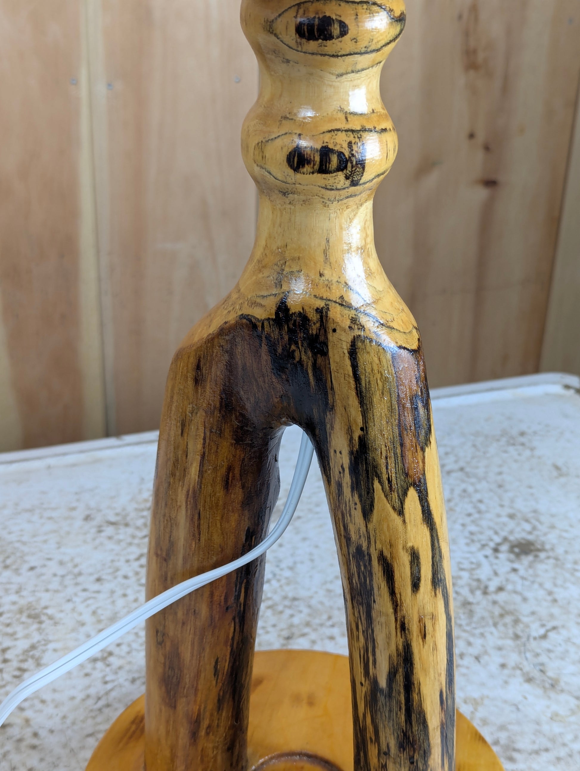 Handcrafted Hand churned Wooden Based Table Lamp with Shade - view 4