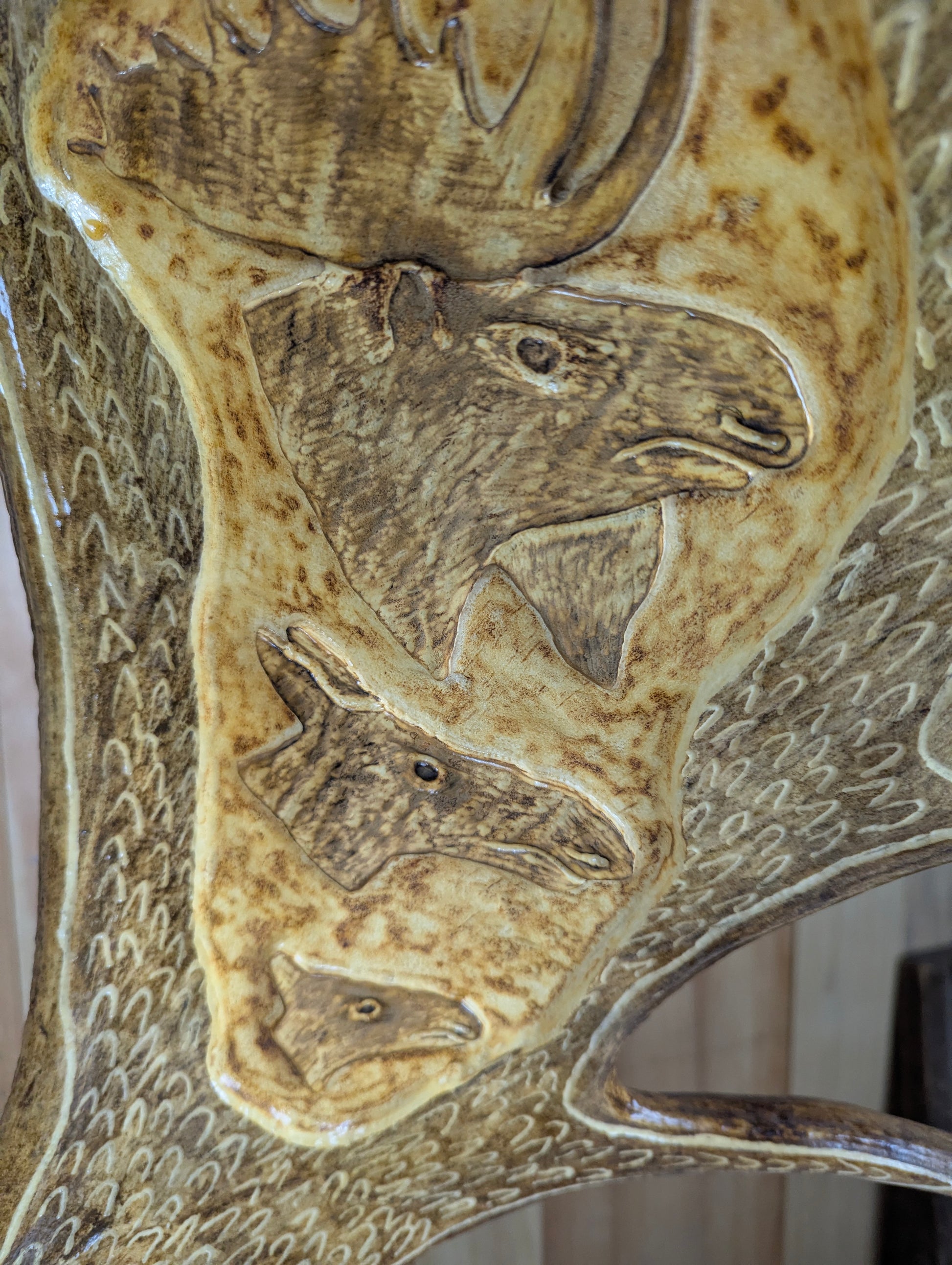 Handcrafted Moose Antler Carving Eagle Sculpture mounted on Wooden Base - view 5