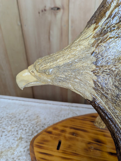 Handcrafted Moose Antler Carving Eagle Sculpture mounted on Wooden Base - view 6