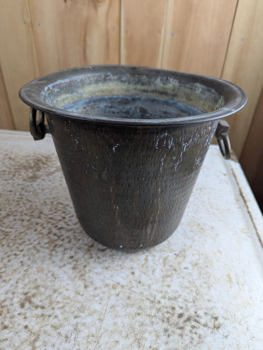 Indian Hammered Brass Bucket Planter with Handles