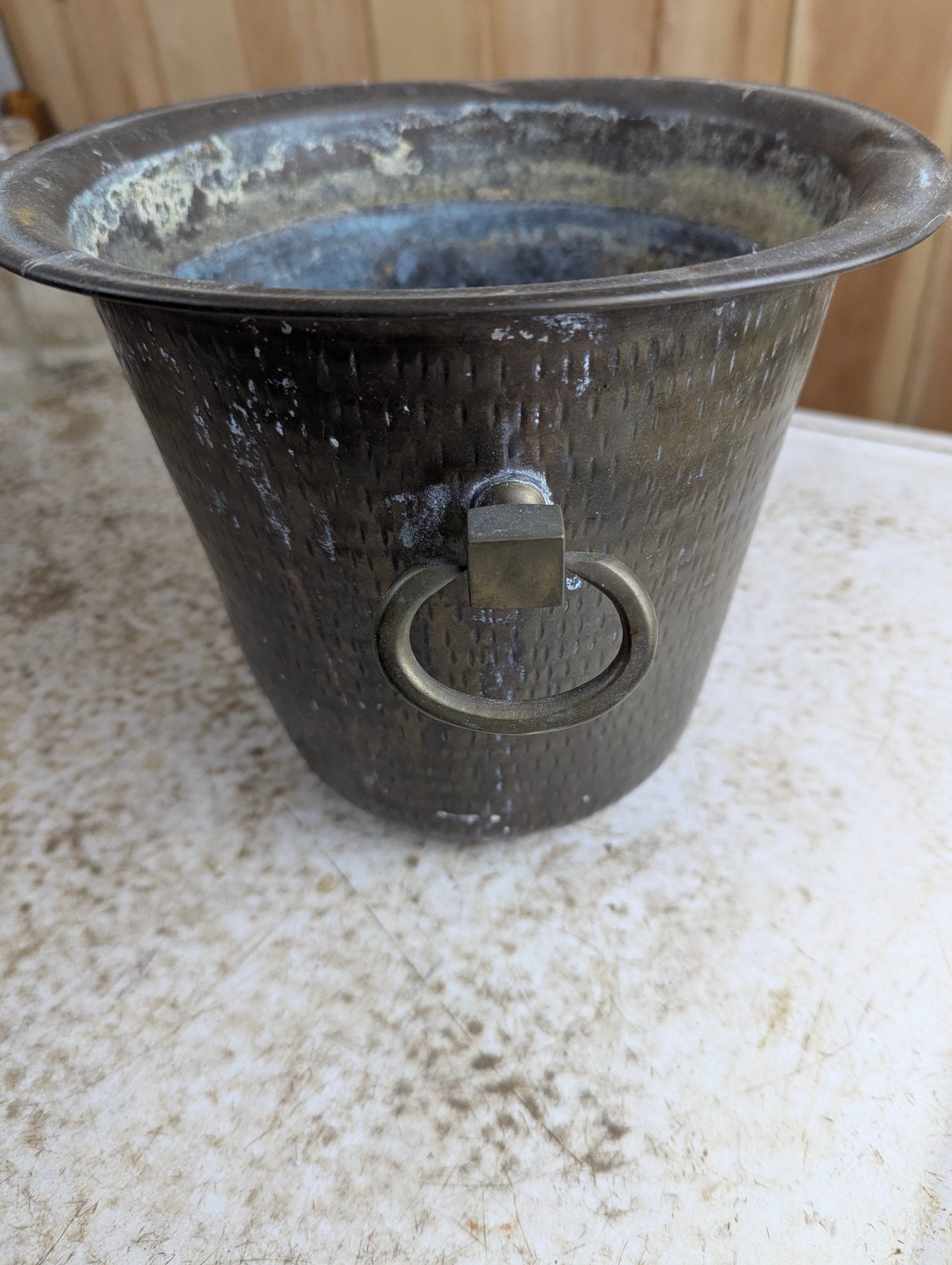 Indian Hammered Brass Bucket Planter with Handles - view 2