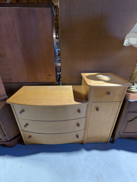 Vintage Maple Bow Front Chest of Drawers with Side Cabinet