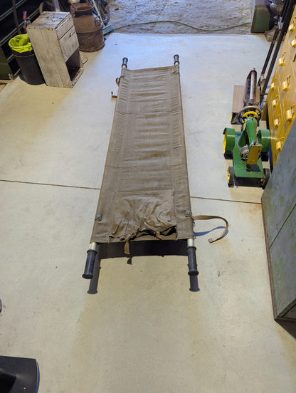 Vintage 1960s Soviet-Style Military Canvas Folding Stretcher with Metal Poles