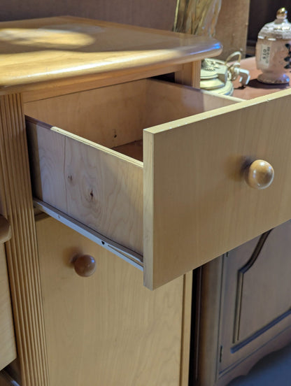 Vintage Maple Bow Front Chest of Drawers with Side Cabinet