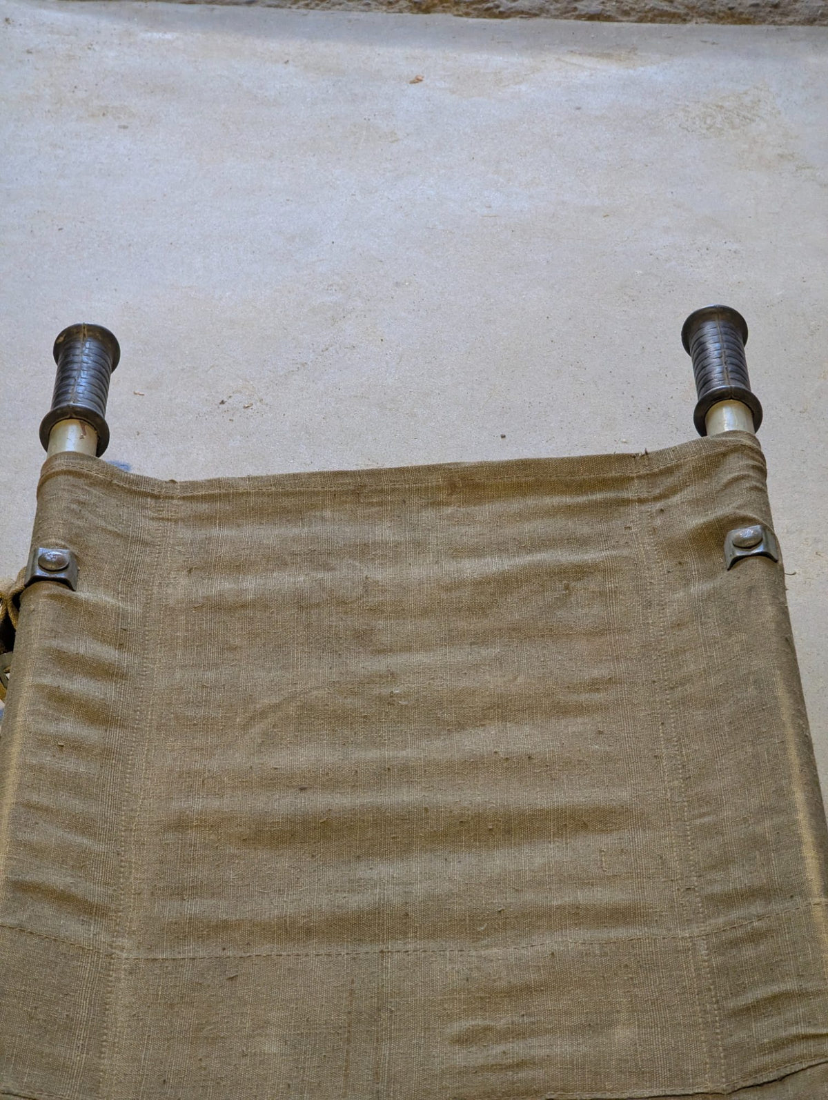 Vintage 1960s Soviet-Style Military Canvas Folding Stretcher with Metal Poles