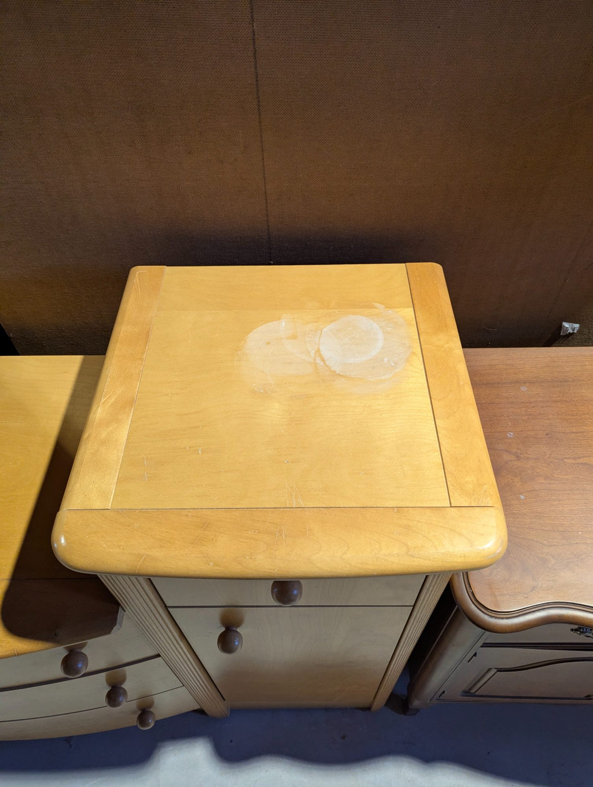Vintage Maple Bow Front Chest of Drawers with Side Cabinet