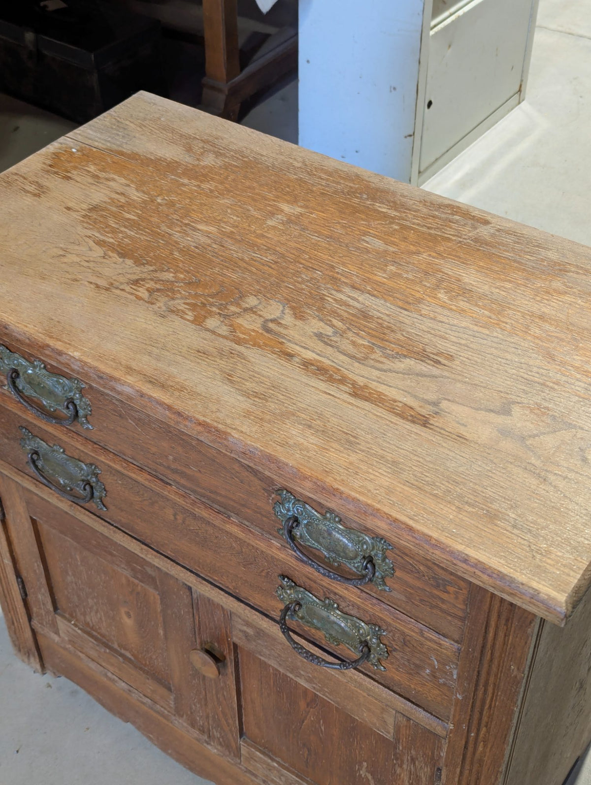 Antique Victorian Wood Washstand with Brass Pulls 28" x 16.5" x 30"