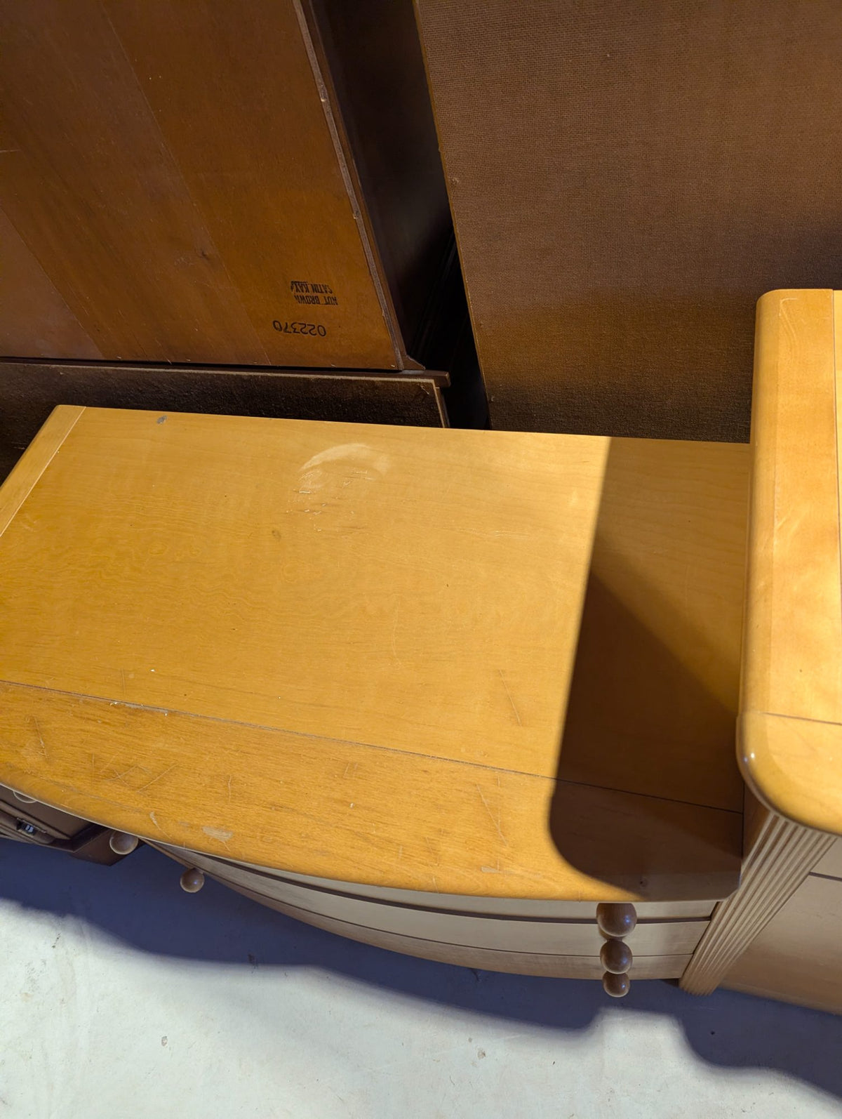 Vintage Maple Bow Front Chest of Drawers with Side Cabinet