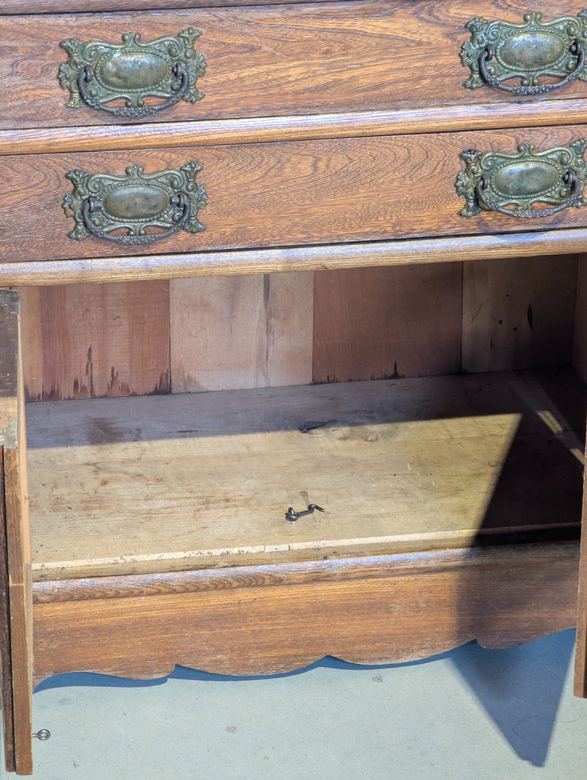 Antique Victorian Wood Washstand with Brass Pulls 28" x 16.5" x 30"