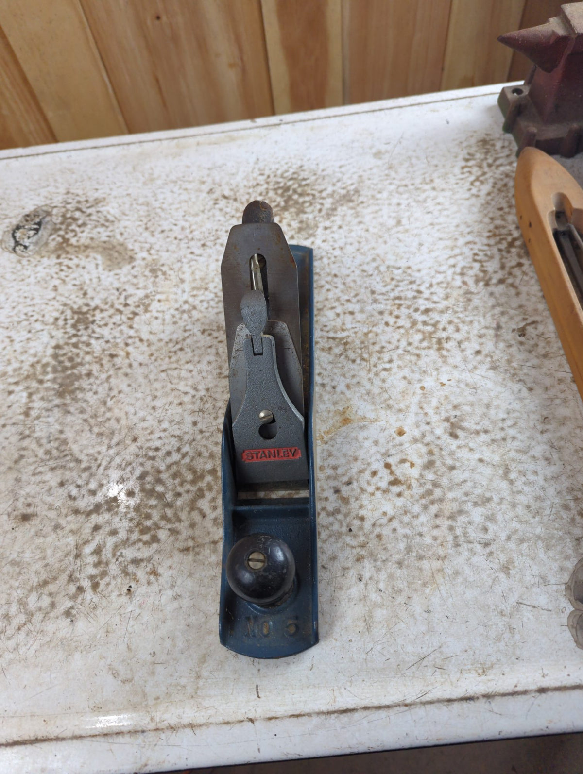 Vintage Stanley No. 5 Bench Plane Blue Japanned Metal Wood Handle