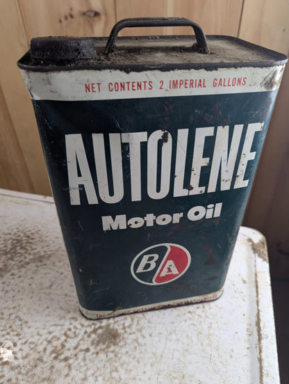 1950s-60s Autolene Motor Oil 2 Imperial Gallon Tin Can British American