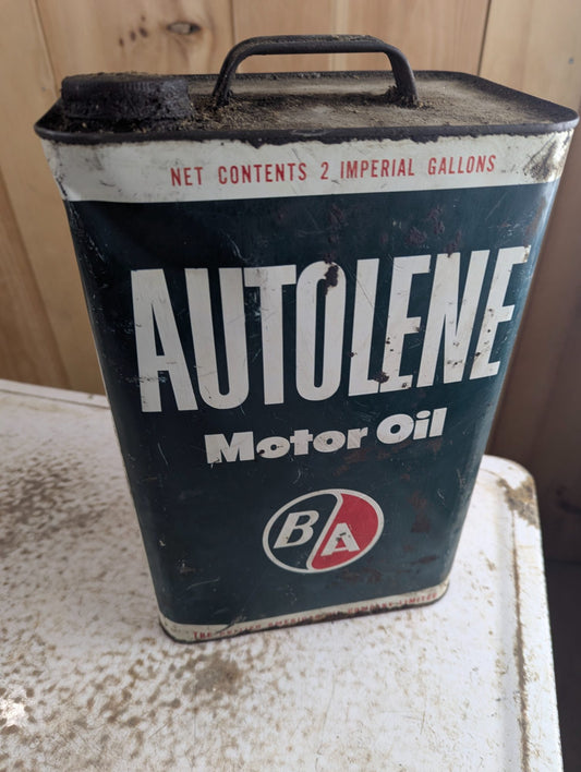 1950s-60s Autolene Motor Oil 2 Imperial Gallon Tin Can British American