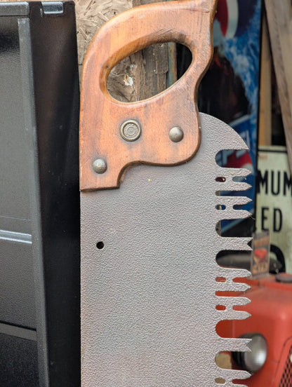 Vintage Oversized Metal Hand Saw Wall Art with Wood Handle