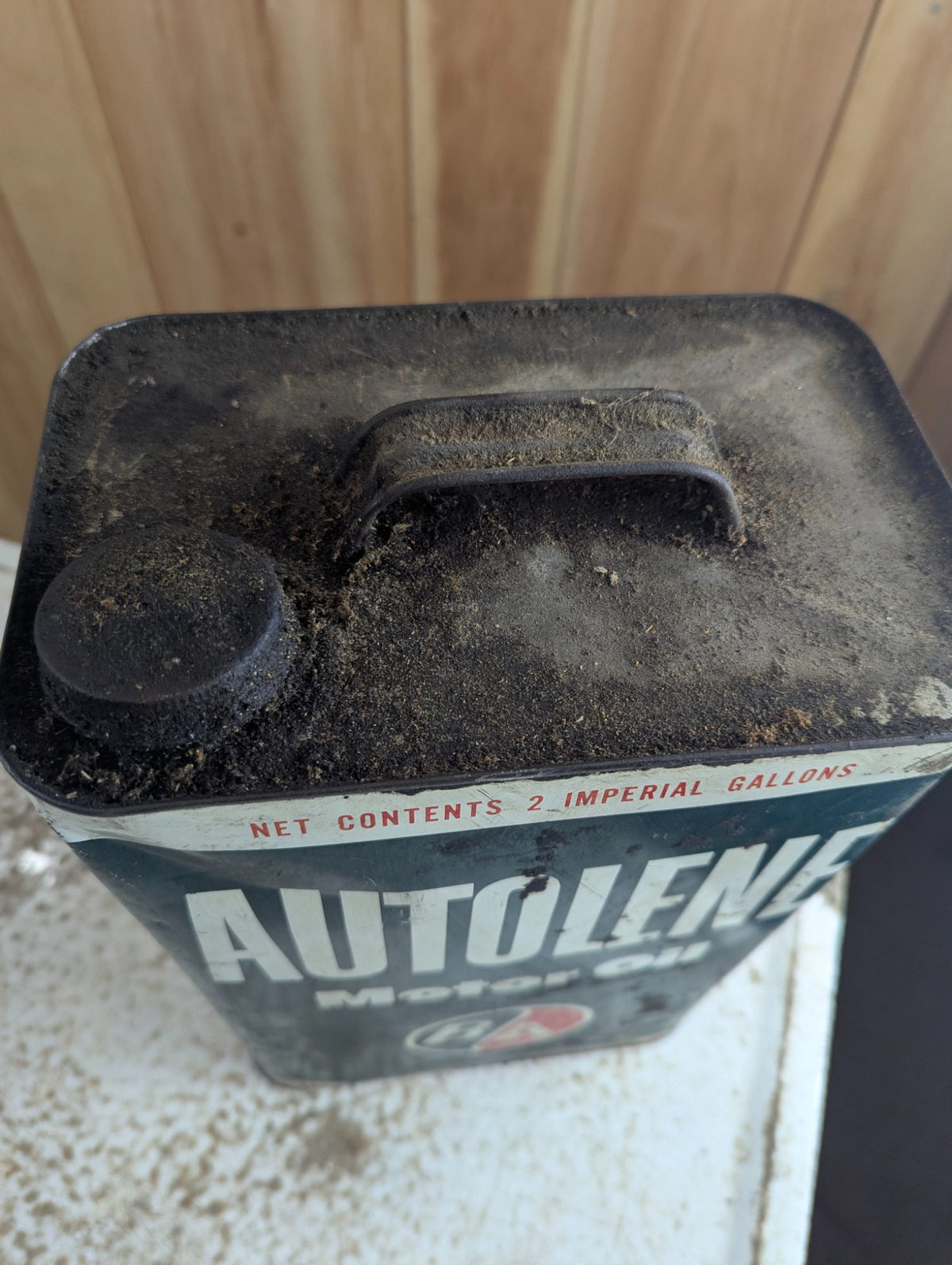 1950s-60s Autolene Motor Oil 2 Imperial Gallon Tin Can British American