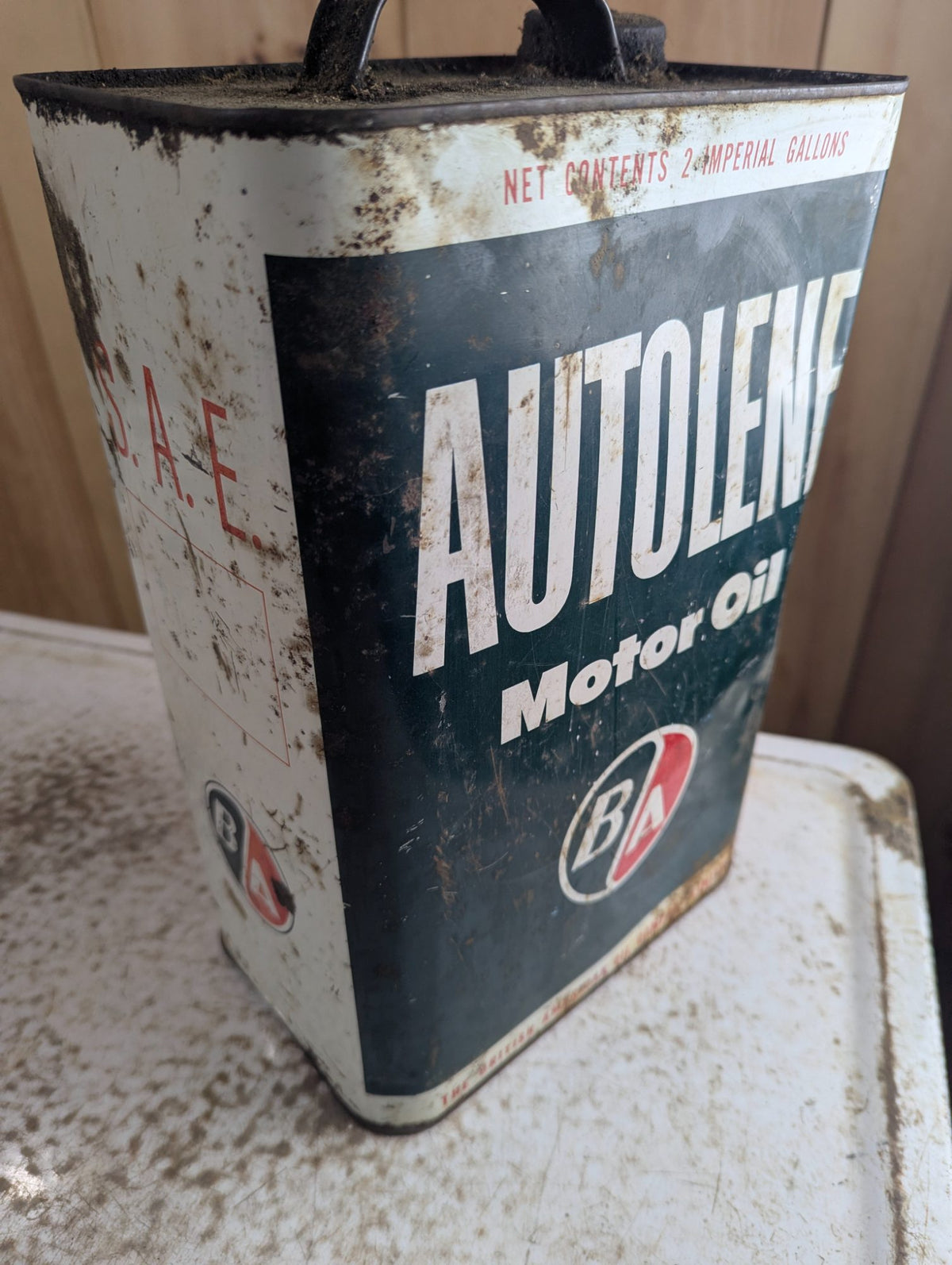 1950s-60s Autolene Motor Oil 2 Imperial Gallon Tin Can British American
