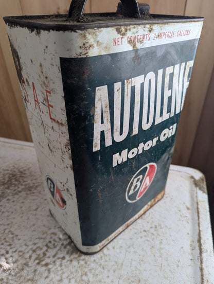 1950s-60s Autolene Motor Oil 2 Imperial Gallon Tin Can British American
