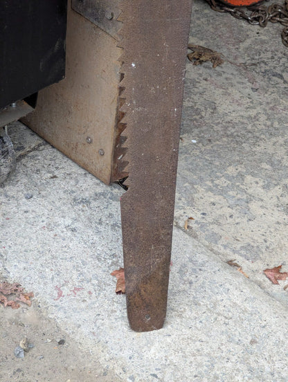 Vintage Oversized Steel Crosscut Saw Blade with Wall Bracket and Wood Handle
