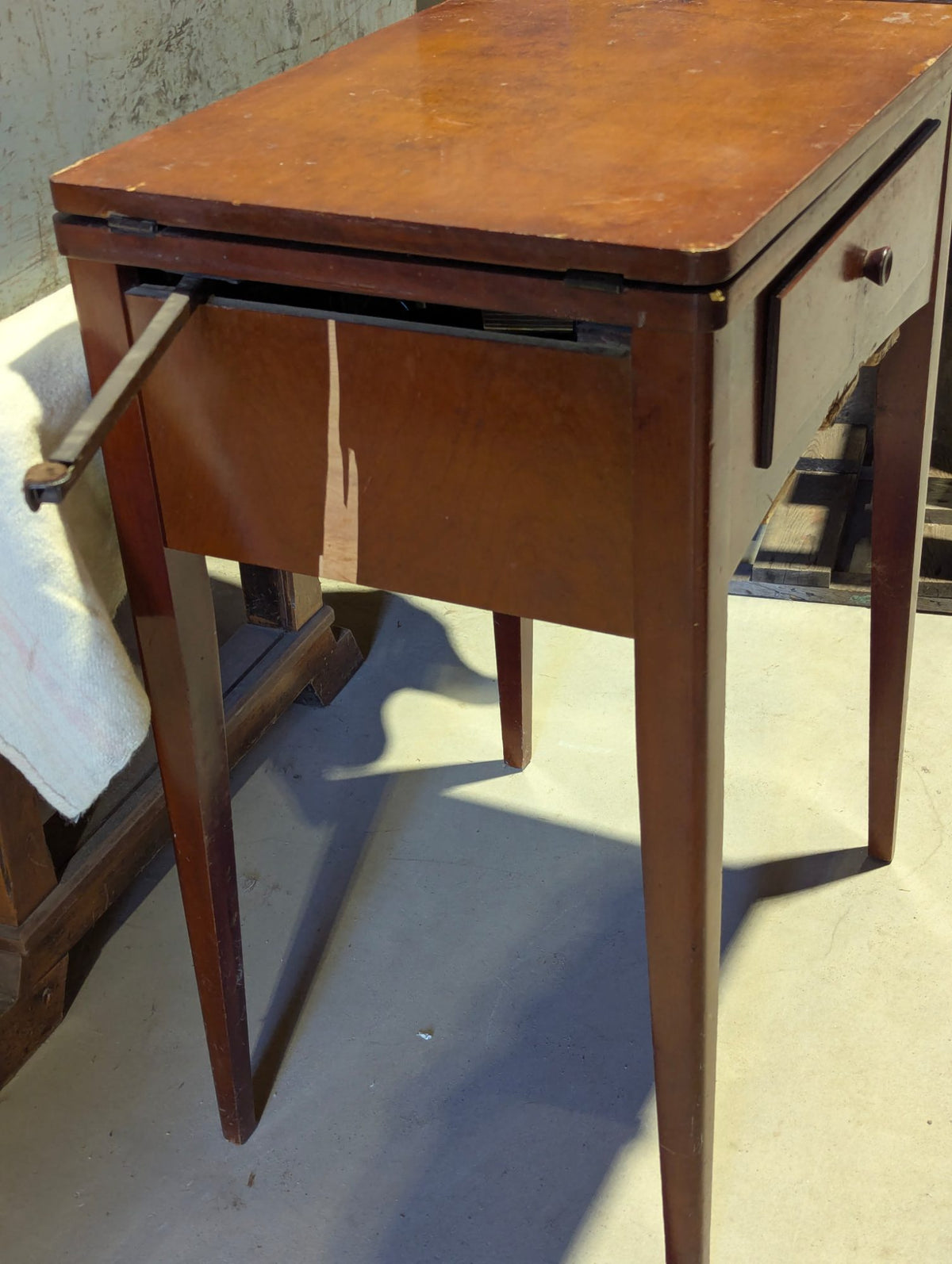 1940s Singer 99K Sewing Machine and Wood Drop-Leaf Sewing Table