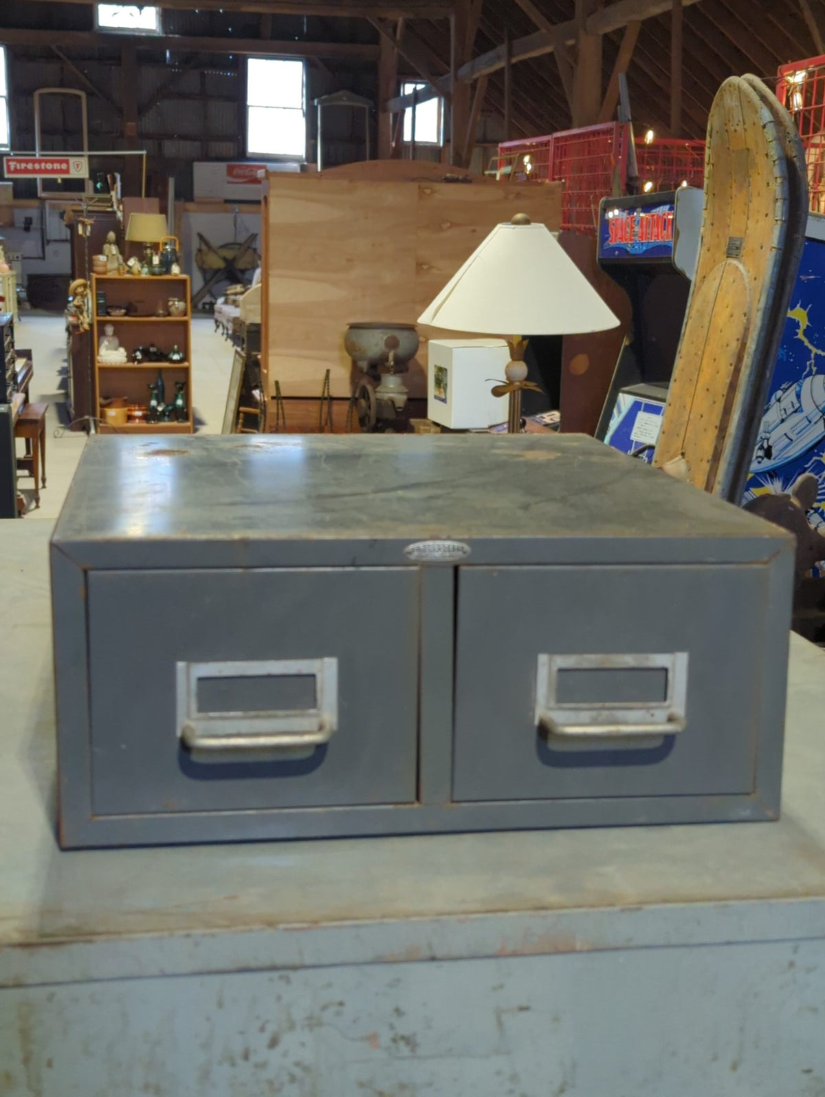 Vintage Cole-Steel Two-Drawer Metal Card File Cabinet 15 1/2" x 15" x 6 1/4
