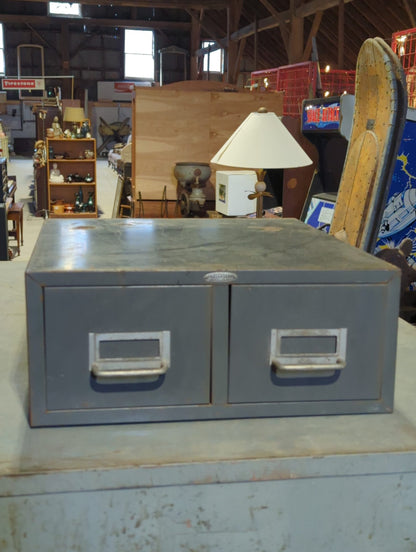 Vintage Cole-Steel Two-Drawer Metal Card File Cabinet 15 1/2" x 15" x 6 1/4