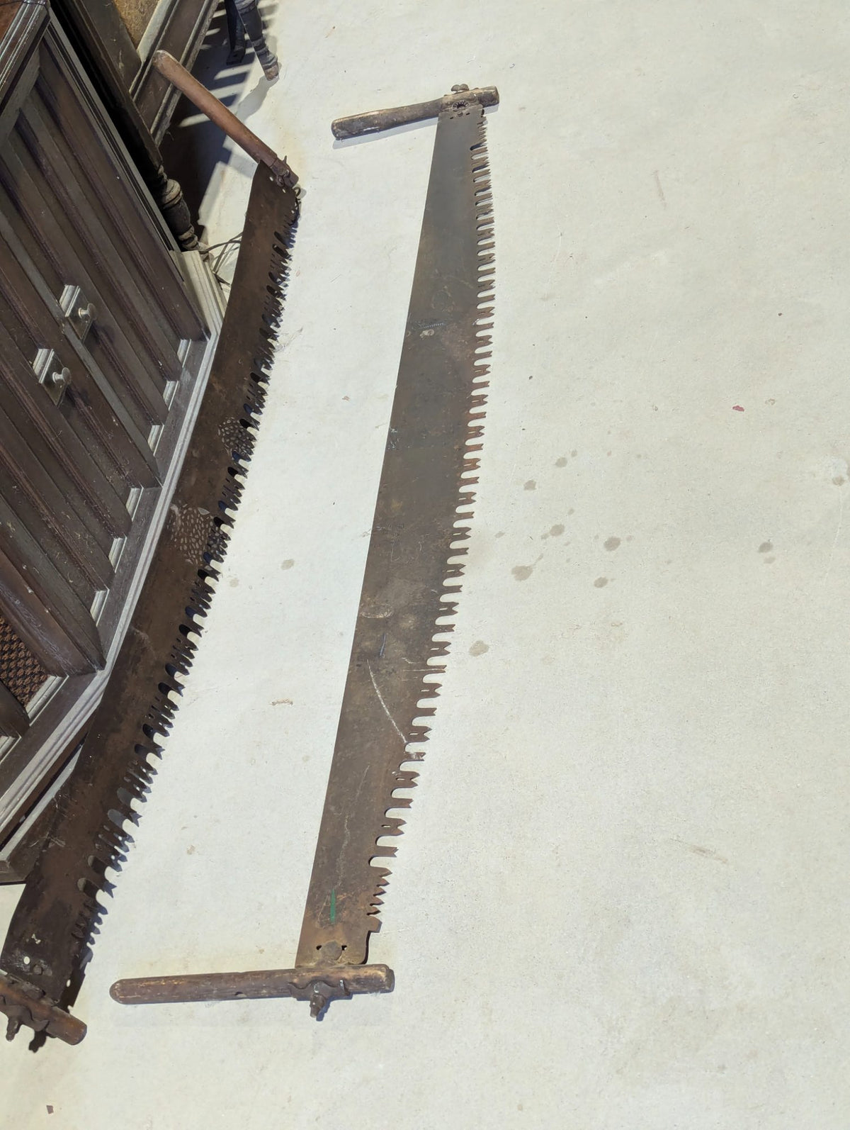 Antique Two-Man Crosscut Saw with Wooden Handles