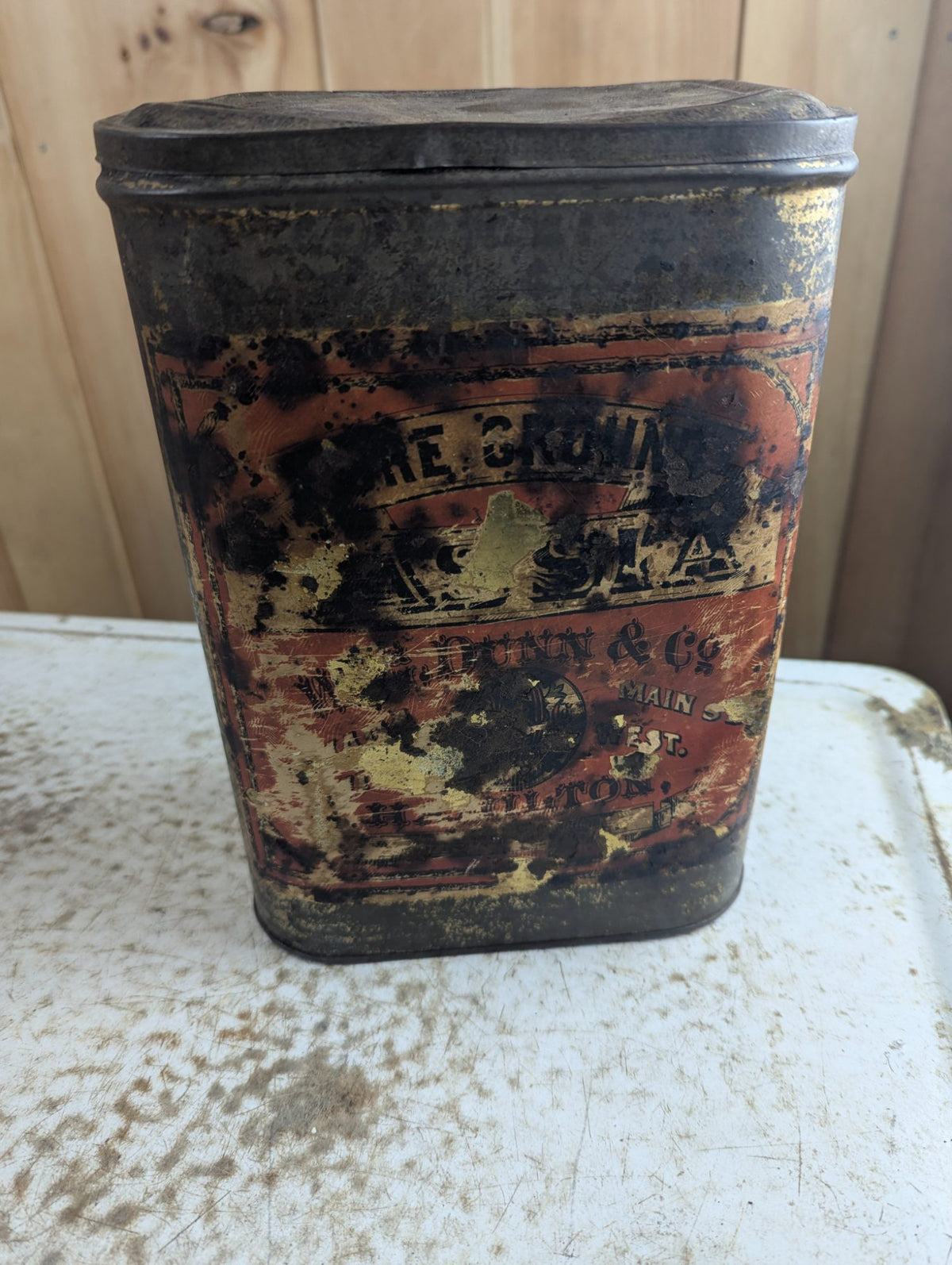 Antique Dunn & Co. Hamilton Lithographed Advertising Tin Canister