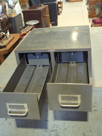 Vintage Cole-Steel Two-Drawer Metal Card File Cabinet 15 1/2" x 15" x 6 1/4