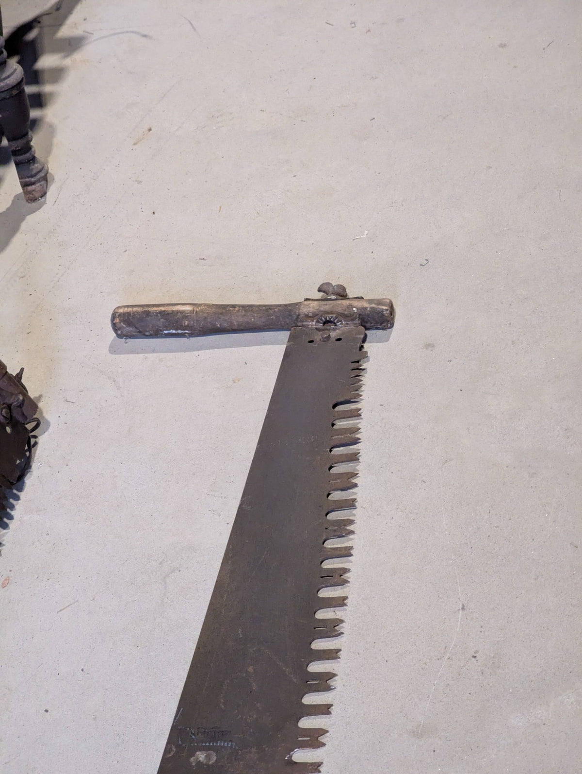 Antique Two-Man Crosscut Saw with Wooden Handles