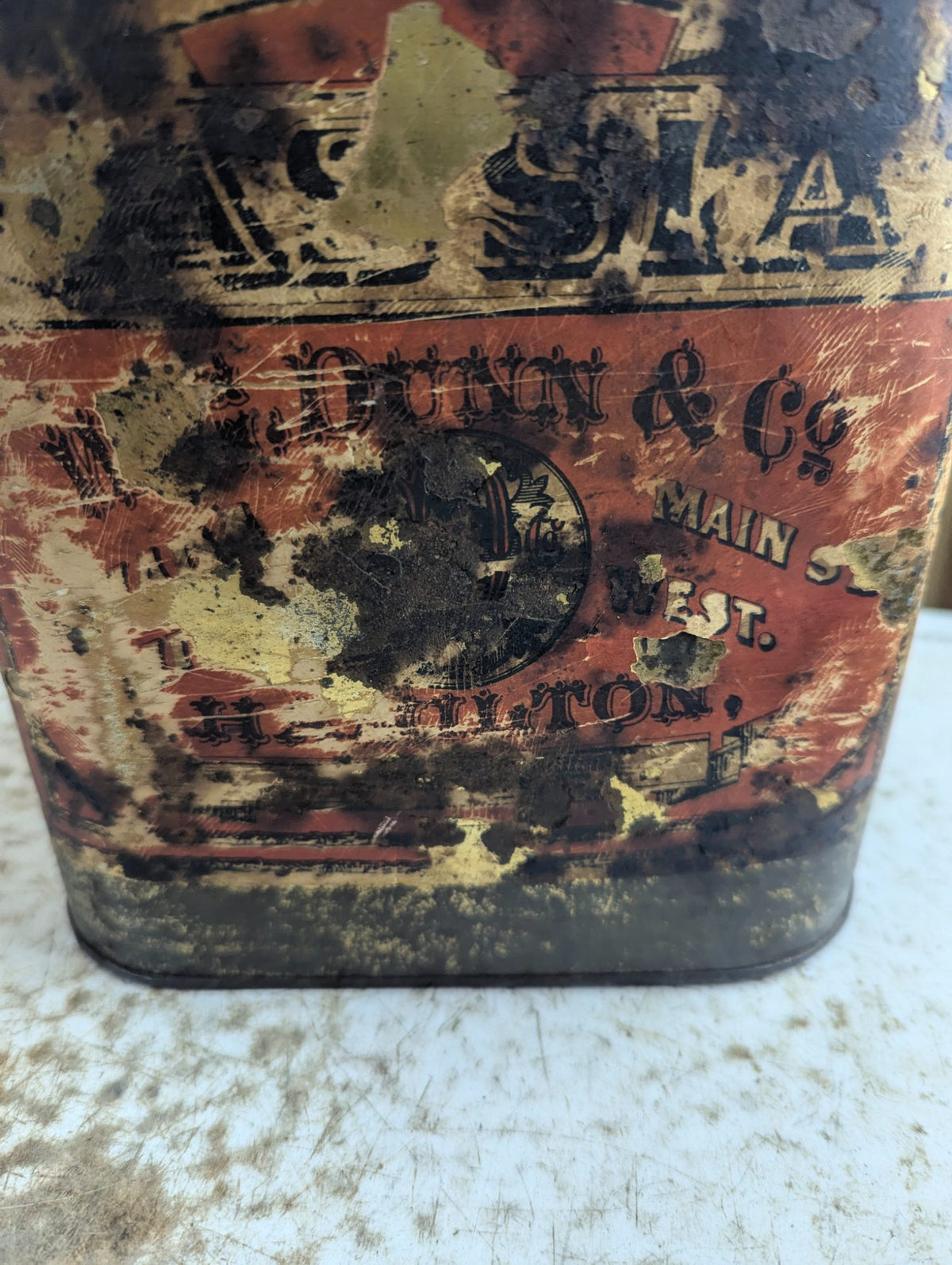 Antique Dunn & Co. Hamilton Lithographed Advertising Tin Canister