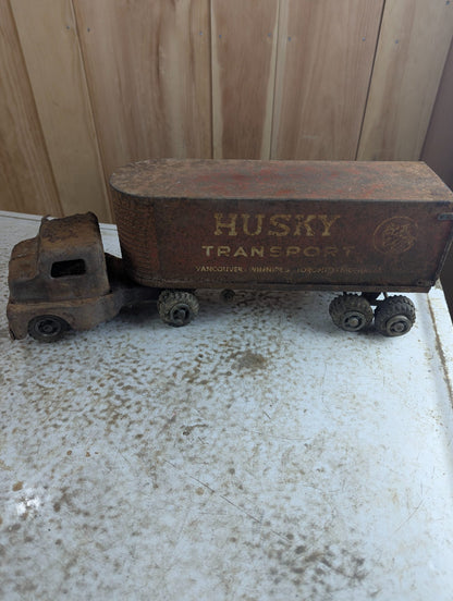 1950s Husky Transport Pressed Metal Tractor Trailer Toy Truck