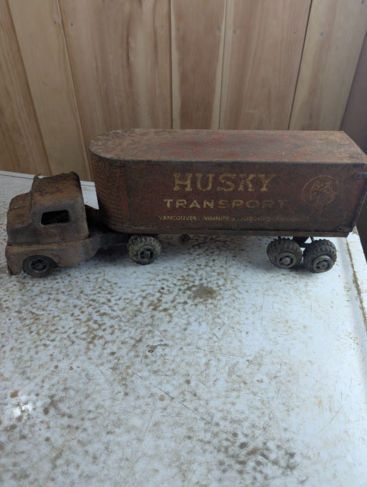 1950s Husky Transport Pressed Metal Tractor Trailer Toy Truck