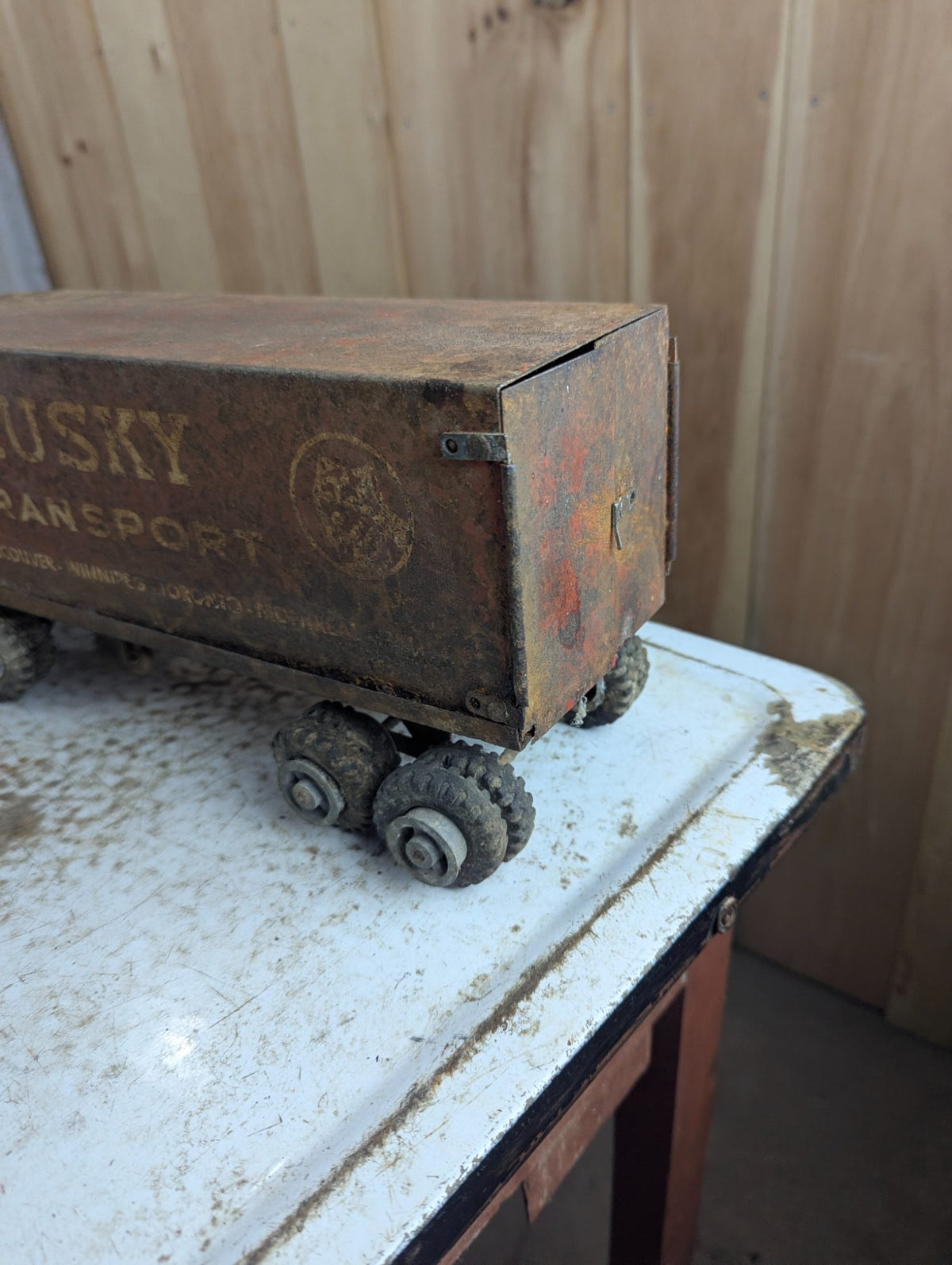 1950s Husky Transport Pressed Metal Tractor Trailer Toy Truck