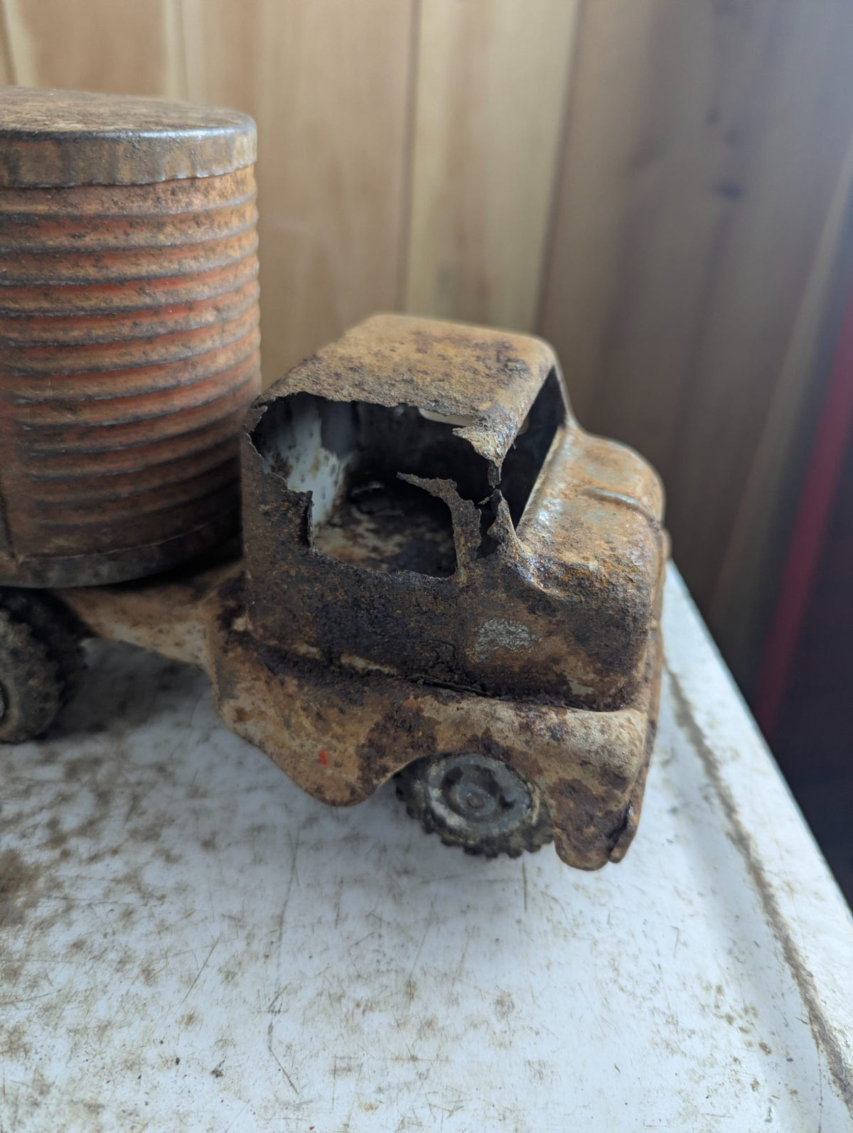 1950s Husky Transport Pressed Metal Tractor Trailer Toy Truck