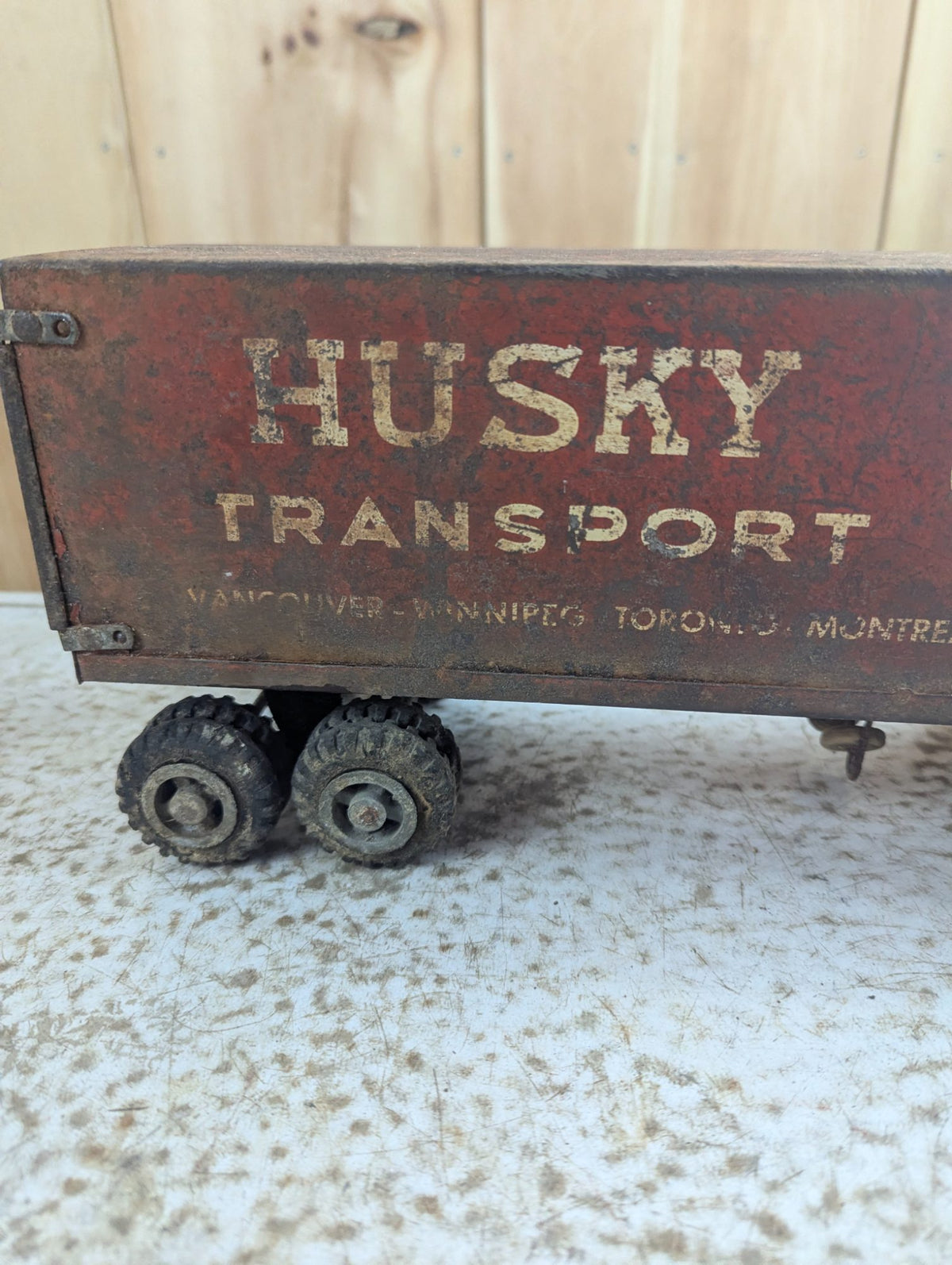 1950s Husky Transport Pressed Metal Tractor Trailer Toy Truck
