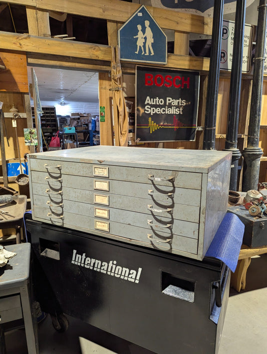 Mid-Century Steel 5-Drawer Flat File Cabinet 40 1/2" x 28 1/2" x 15 3/4
